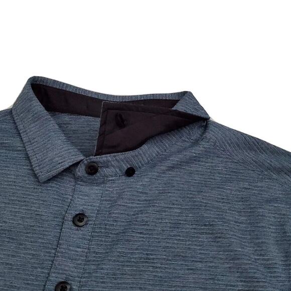 Lululemon (Mens Medium) Gray Striped Short Sleeve Stretch Button Polo Golf Shirt - Picture 4 of 6